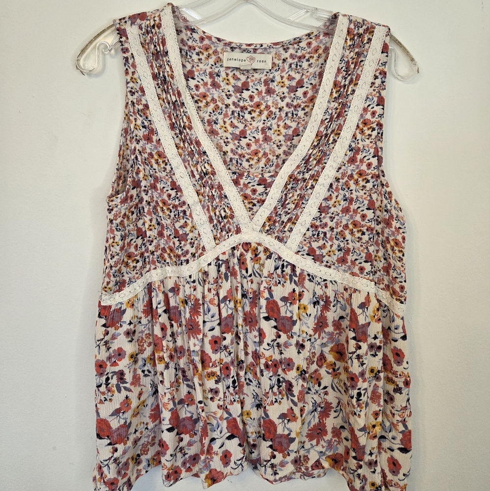 Penelope Rose Floral Sleeveless Babydoll Top Penelope Rose Sz L Cottagecore